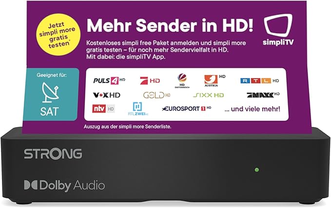 STRONG SRT7511 Digitaler HD-Satellitenreceiver mit Triple Tuner für ORF inkl. Karte, FHD, Dolby Audio, USB & SCART