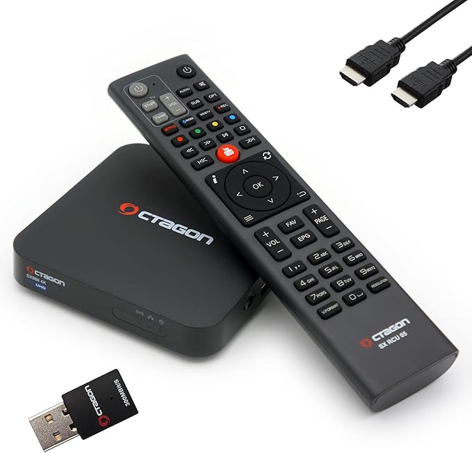 N/A OCTAGON SX988 4K UHD H.265 HEVC Internet Smart TV Set-Top Box mit Multi-Boot, Sat to IP TV, DLNA, YouTube, Web-Radio, gratis EasyMouse HDMI