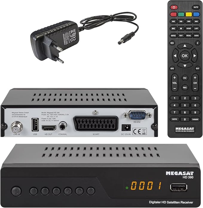Megasat HD 390 HD Sat-Receiver DVB-S/S2 Triple Tuner Mediaplayer HDMI Scart 2x USB Schwarz – 0201125