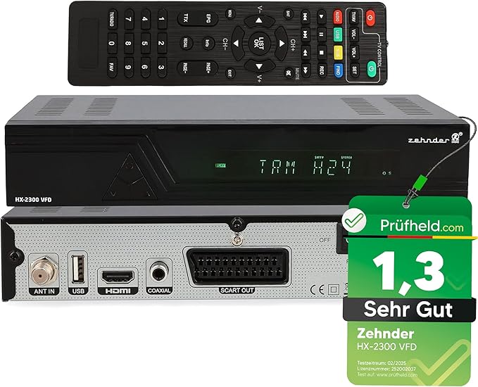 DOCS Technologie GmbH Zehnder HX 2300 VFD Sat Receiver mit Aufnahmefunktion, Full HD, alphanumerischem Display, Unicable-Unterstützung