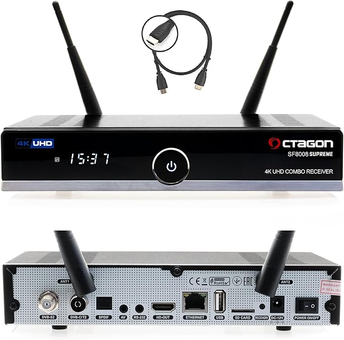 Octagon SF8008 Supreme Combo UHD 4K Triple Tuner Receiver mit E2 Linux & Define OS, WiFi, Bluetooth, Gigabit LAN, M.2 Slot – OCT-SF8008-SUPR