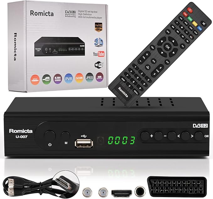 Romicta HD Satelliten Receiver HDMI mit Triple Tuner, DVB-S/S2, PVR, USB Mediaplayer, EPG & SCART