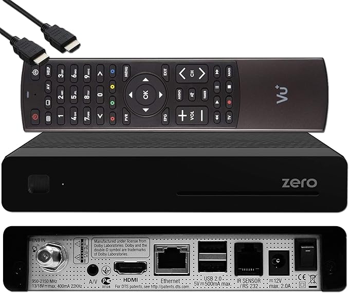 VUplus Zero DVB-S2 Full-HD Satellitenreceiver mit Triple Tuner, Aufnahmefunktion, Media Player & HDMI-Kabel