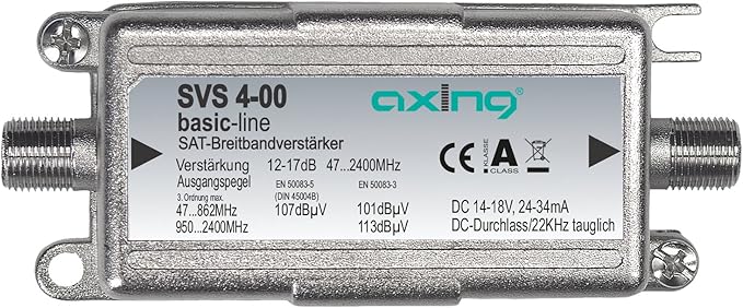 Nein Auslaufartikel (Produktion durch Axing SVS 4-00 Satelliten-Leitungsverstärker Inline Breitband 17 dB (47-2400 MHz) für Sat & Terrestrik