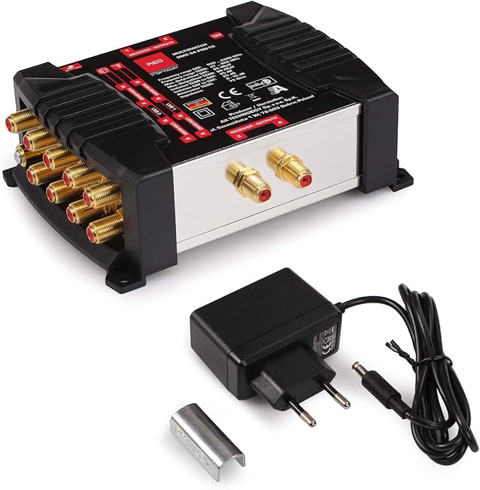 RED OPTICUM OMS 9/4 PRO TR Multischalter 2087 für 2 Satelliten an 4 Teilnehmer, 4K UHD Ready, mit vergoldeten Kontakten und regelbarer Terre