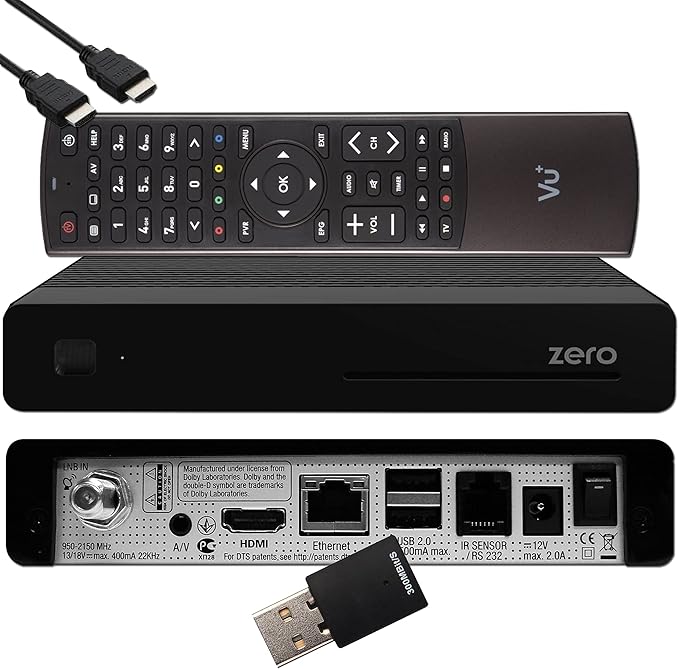 VUplus Zero DVB-S2 Triple Tuner Full-HD Satellitenreceiver mit Aufnahmefunktion, WiFi, Media Player & HDMI-Kabel