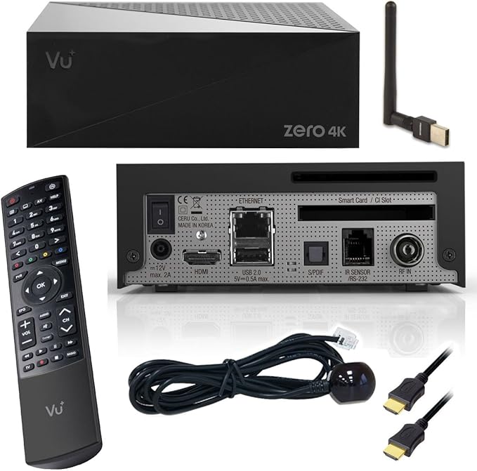 VU+ Zero 4K Triple Tuner DVB-C/T2 Linux Combo Kabel Receiver mit UHD 2160p, CI, HbbTV & WLAN Stick