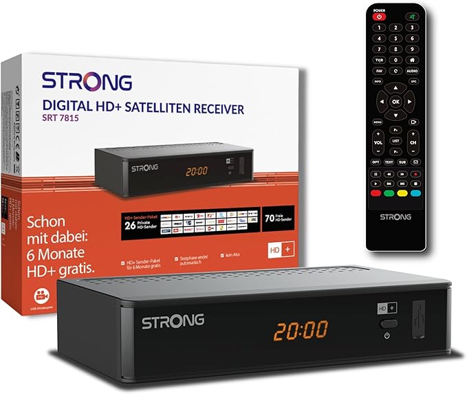 STRONG SRT7815 Digitaler HD Satelliten-Receiver mit HD+ Karte für Deutschland, HD-SAT-Empfang