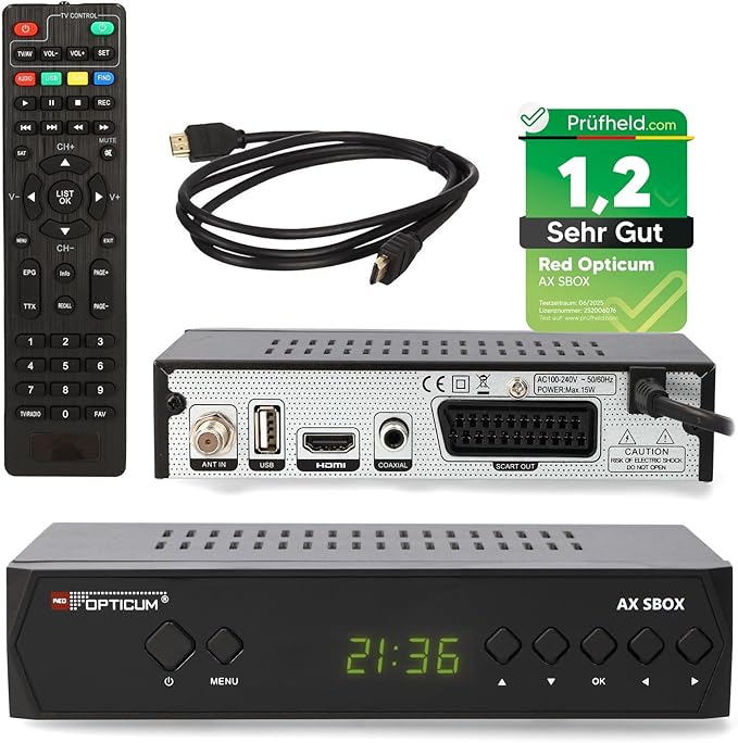 AX Technology SBOX HD Satellitenreceiver mit Aufnahmefunktion, HDMI, SCART, USB, PVR & Timeshift für Astra & Hotbird