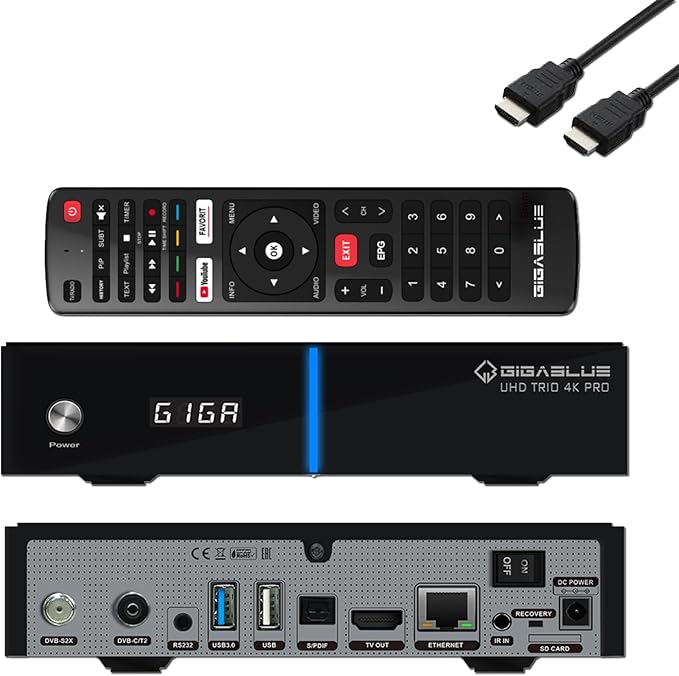 HTS e-com GigaBlue UHD Trio 4K PRO Triple Tuner Receiver mit 1200Mbps WiFi, DVB-S2X/C/T2, 4K UHD, Media Wiedergabe & PVR – TRIO