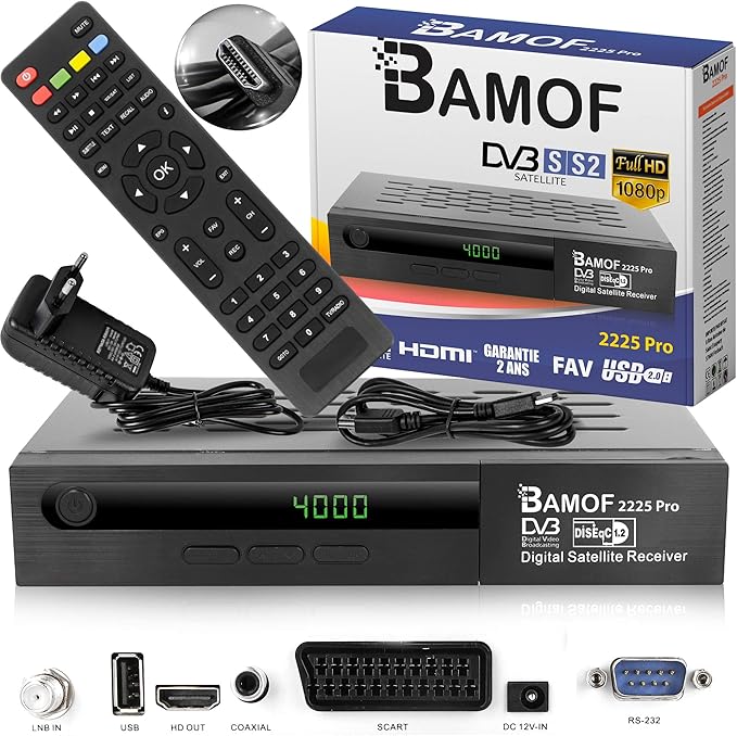 Bamof 2225 PRO Satellitenreceiver Triple Tuner DVB-S/S2 FHD 1080p HDMI USB vorprogrammiert Astra Hotbird Türksat